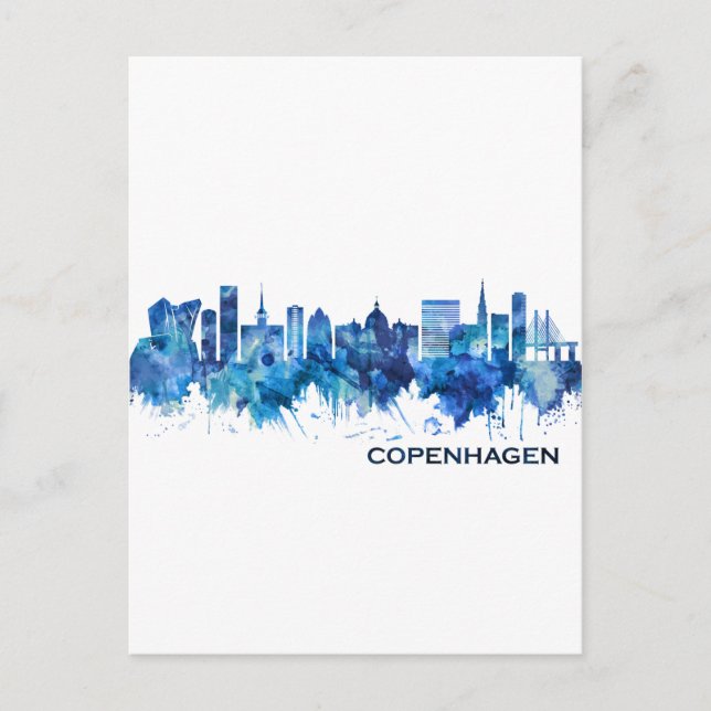 Köpenhamn Danmark Skyline Blue Inbjudan Vykort (Framsida)