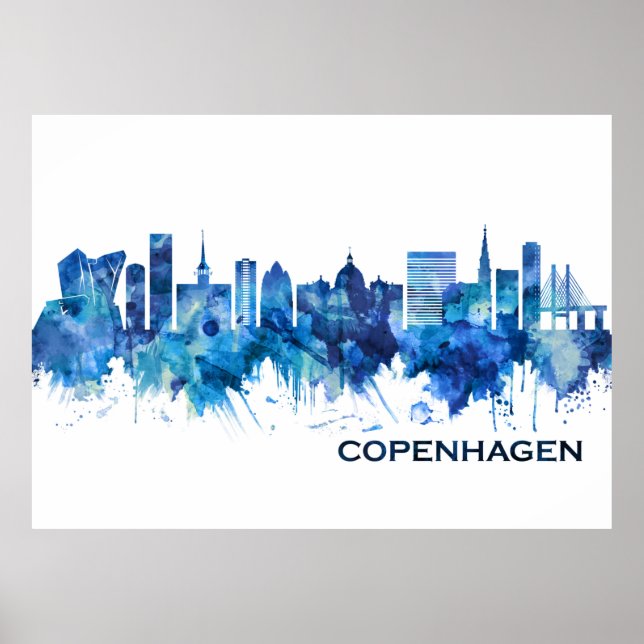 Köpenhamn Danmark Skyline Blue Poster (Framsidan)