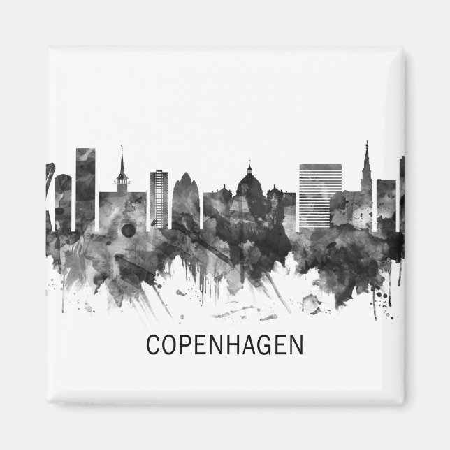 Köpenhamn Danmark Skyline BW Magnet (Framsidan)