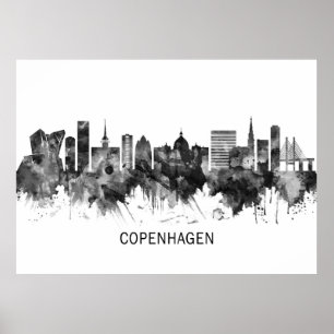 Köpenhamn Danmark Skyline BW Poster