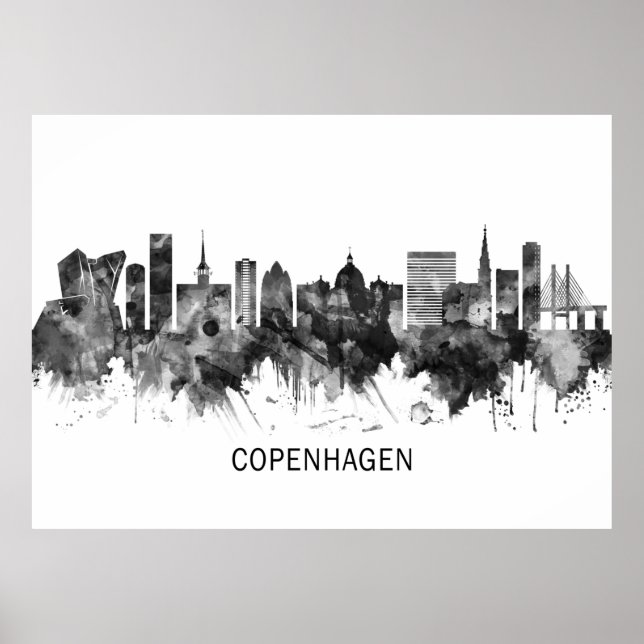 Köpenhamn Danmark Skyline BW Poster (Framsidan)
