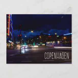 Köpenhamn Danmark stad på nattvykort Vykort