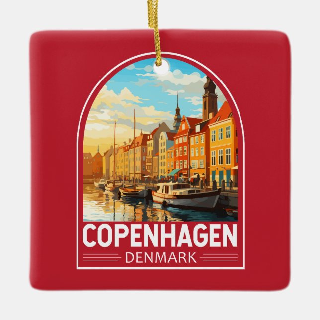 Köpenhamn Danmark Travel Art Vintage Julgransprydnad Keramik (Framsida)