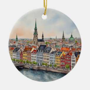 Köpenhamn Danmark Vattenfärg Julgransprydnad Keramik