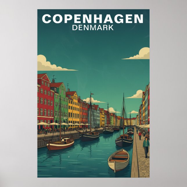 Köpenhamn Danmark Vattenfrontskanal Resa Poster (Framsidan)