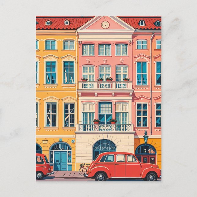Köpenhamn Danmark, vintage pastel Vykort (Framsida)
