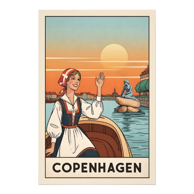 Köpenhamn, Danmark vintage reseaffisch, Fototryck (Framsidan)