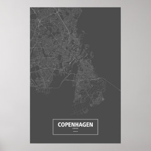 Köpenhamn, Danmark (vit på svart) Poster