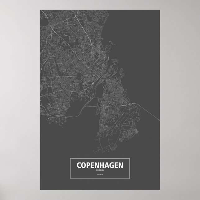 Köpenhamn, Danmark (vit på svart) Poster (Framsidan)