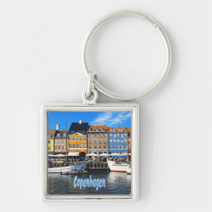 Köpenhamn Danmarks huvudstad Nyhavn Fyrkantig Silverfärgad Nyckelring