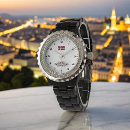 Köpenhamn med Rhinestone Black Enamel Armbandsur