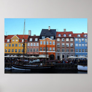 Köpenhamn Nyhavn Colorful Canal Boats House Photo Poster