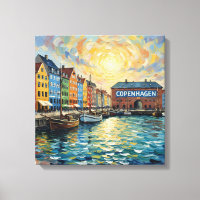 Köpenhamn Nyhavn Hamnen Glöd Canvas Konst