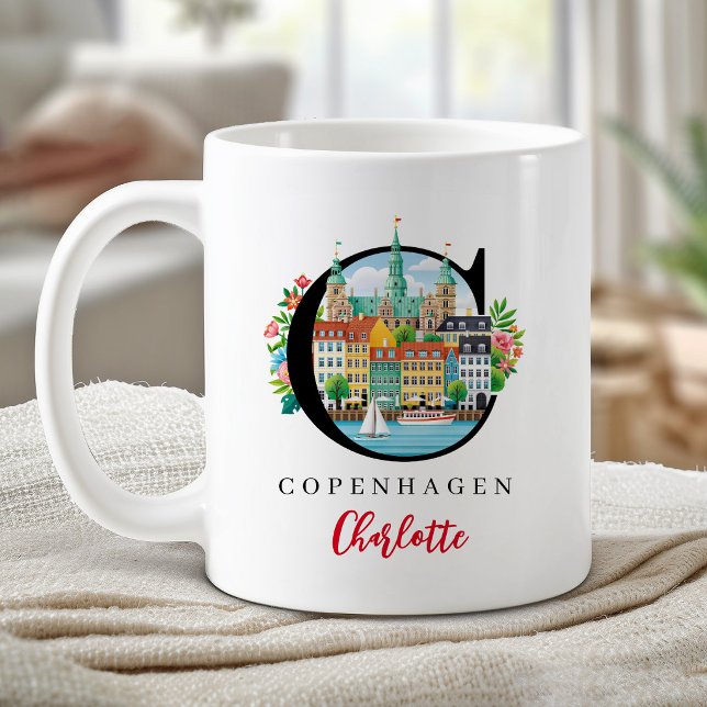 Köpenhamns Monogram Bokstav C Personligt Gåva Kaffemugg (Copenhagen Monogram Letter C Personalized Gift Coffee Mug)