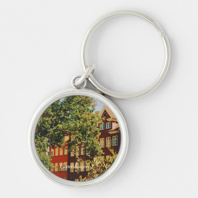 Köpenhamns stadsbild - Danmark Rund Silverfärgad Nyckelring (Framsidan)