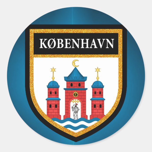KöpenhamnsFlagga Runt Klistermärke (Framsida)
