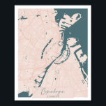 Köpenhamnsskript för Danmark, Rosa och blåljus Poster<br><div class="desc">Köpenhamn Danmark Rosa och Blue Cute Script Street Karta</div>