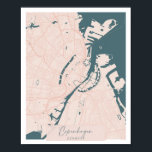 Köpenhamnsskript för Danmark, Rosa och blåljus Poster<br><div class="desc">Köpenhamn Danmark Rosa och Blue Cute Script Street Karta</div>