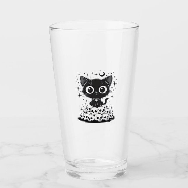 Kopia av Cat Skulls Creepy Cute Kitty Goth Svart Glaskopp (Framsida)