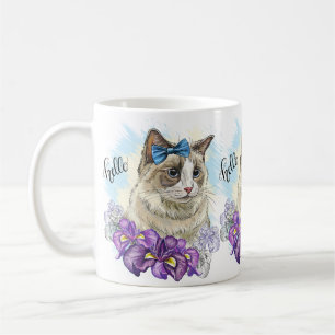 Kopia av Hand teckning lustig Cute-katt med blommo Kaffemugg