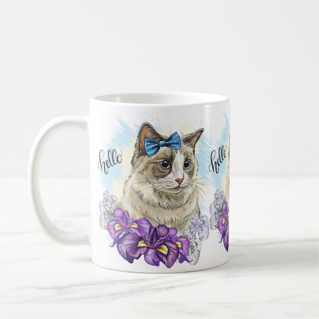 Kopia av Hand teckning lustig Cute-katt med blommo Kaffemugg (Vänster)