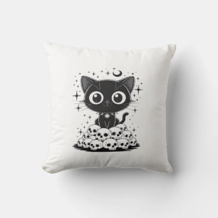 Kopia av Katt skallar Kuslig söt Kitty Goth Svart  Kudde