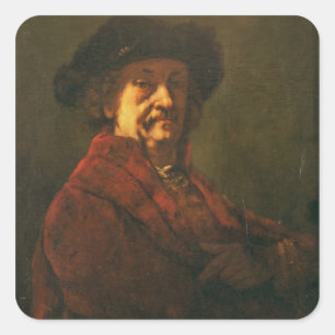Kopiera av ett Rembrandt självporträtt, 1869 Fyrkantigt Klistermärke