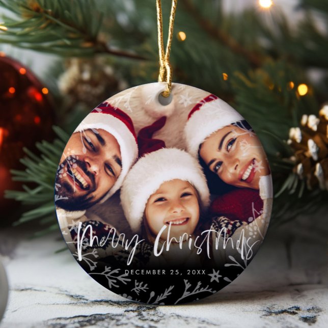 Kopieringsfoto för God jul-skript Julgransprydnad Keramik (Merry Christmas Script Copy Photo Ceramic Ornament)