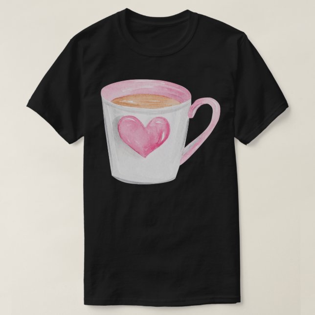 Kopp av kaffe med rosa hjärta t shirt (Design framsida)