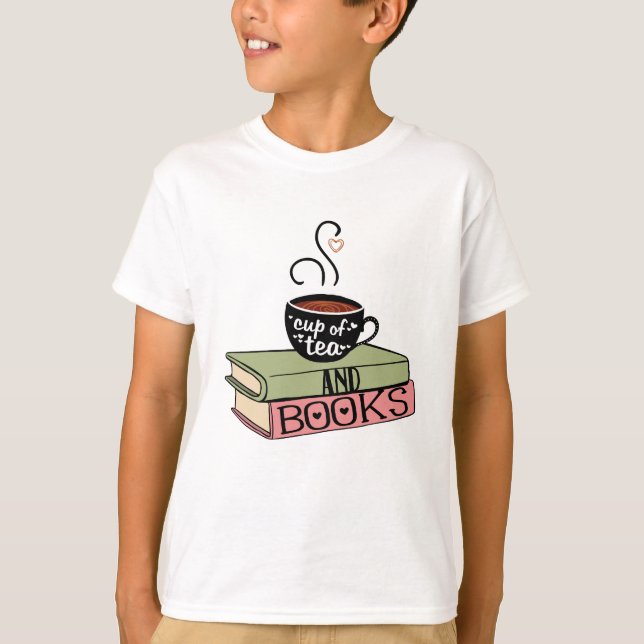 Kopp av Tea och bokar T Shirt (Framsida)