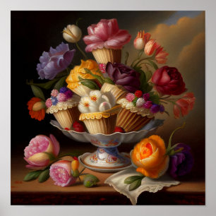 Kopp Cakes and Flowers Fortfarande konst Poster