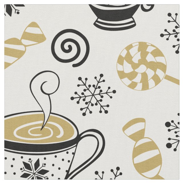 Kopp Candy Snowflake, Modern Black White Guld Tyg (Närbild)