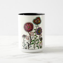 Kopp för kaffe för konstverk för färgadblommaTrio