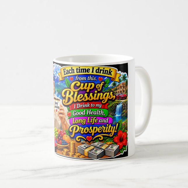 "Kopp för välsignelser" God hälsa och välstånd Kaffemugg (Framsida höger)