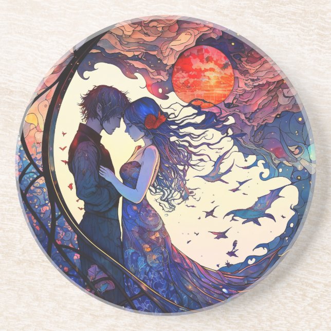 Kopp Förfalskad Glasmosaik Sandstens Underlägg (Framsidan)