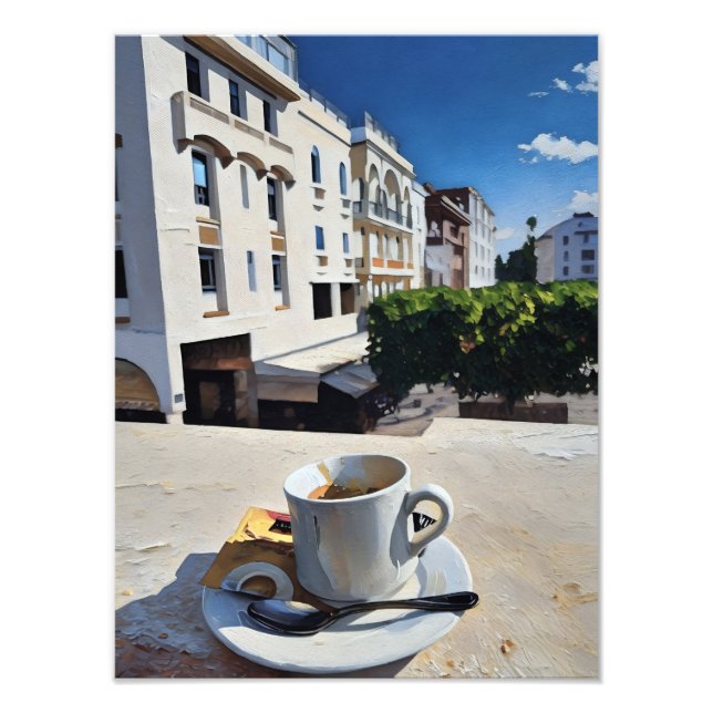 Kopp i kaffe på Balcony Fototryck (Framsidan)