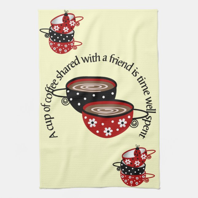 Kopp i kaffe som delas med Friends Kitchen Towel Kökshandduk (Vertikal)