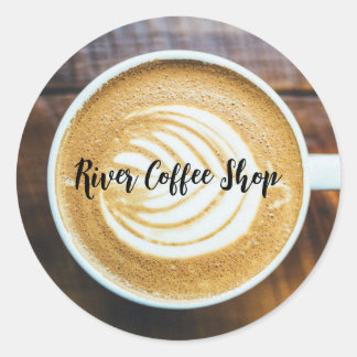 Kopp i kaffet Latte Löv-Shape Foam på Wood Namn Runt Klistermärke