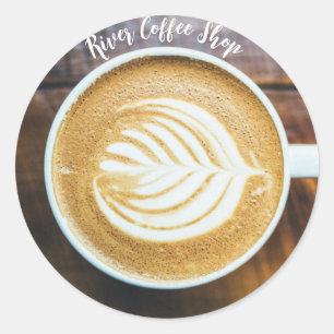 Kopp i kaffet Latte Löv-Shape Foam på Wood Namn Runt Klistermärke