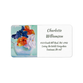 Kopp i Pansy Flowers i Watercolor Adress Adressetikett