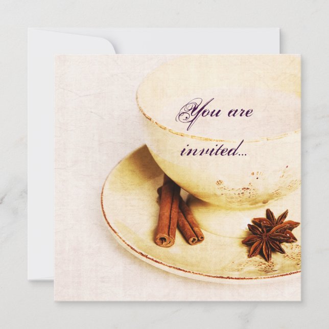 kopp i te med kryddor - te party inbjudan (Framsida)