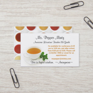Kopp i Tea Liquid Wisdom Teacher Info Visitkort