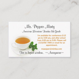 Kopp i Tea Liquid Wisdom Teacher Info Visitkort