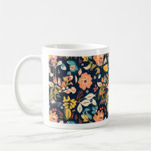 Kopp med blomdesign (marinblå)