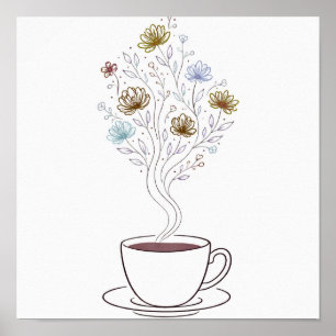 Kopp med blomstermönstrad ånglinjekonst poster