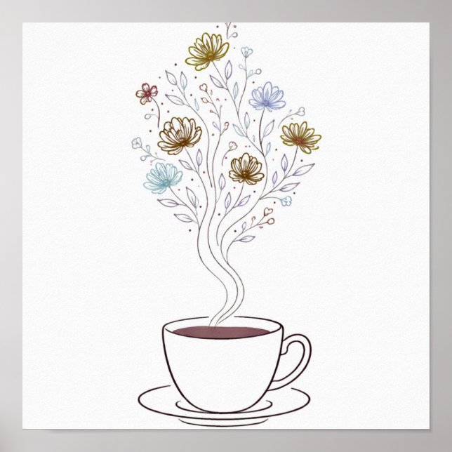 Kopp med blomstermönstrad ånglinjekonst poster (Framsidan)