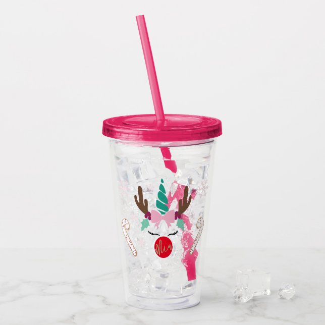 Kopp med halm i julklapp, Unicorn Plastic Take Away Mugg (Framsida Ice)