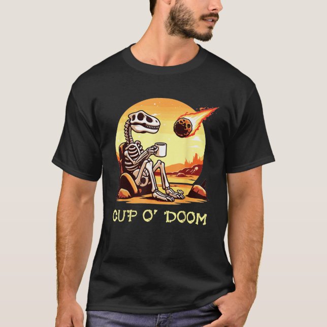 Kopp O Doom Dinosaur Skeleton Coffee Meteor Apocal T Shirt (Framsida)