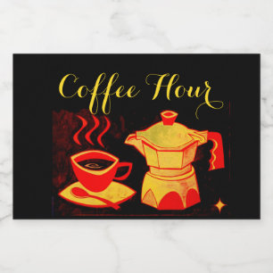 Kopp och Coffeepot för KAFFETIMME/Red gul kaffe Mat Etiketter