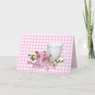 kopp och såser med rosa peony kort